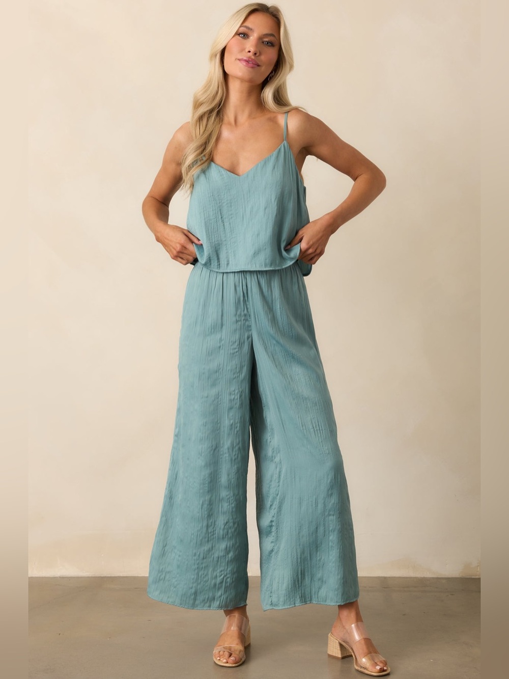 Z SUPPLY SAGE GREEN SUNSET SATIN PANTS AND CROP TOP SZ XS